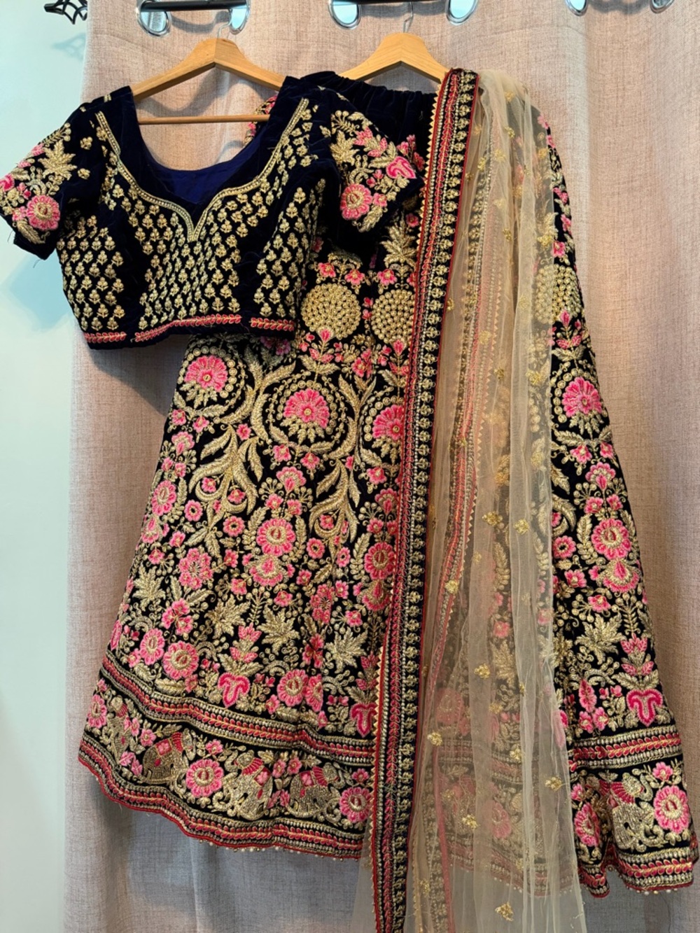 Elegant Black & Pink Embroidered Girls Lehenga Choli with Dupatta